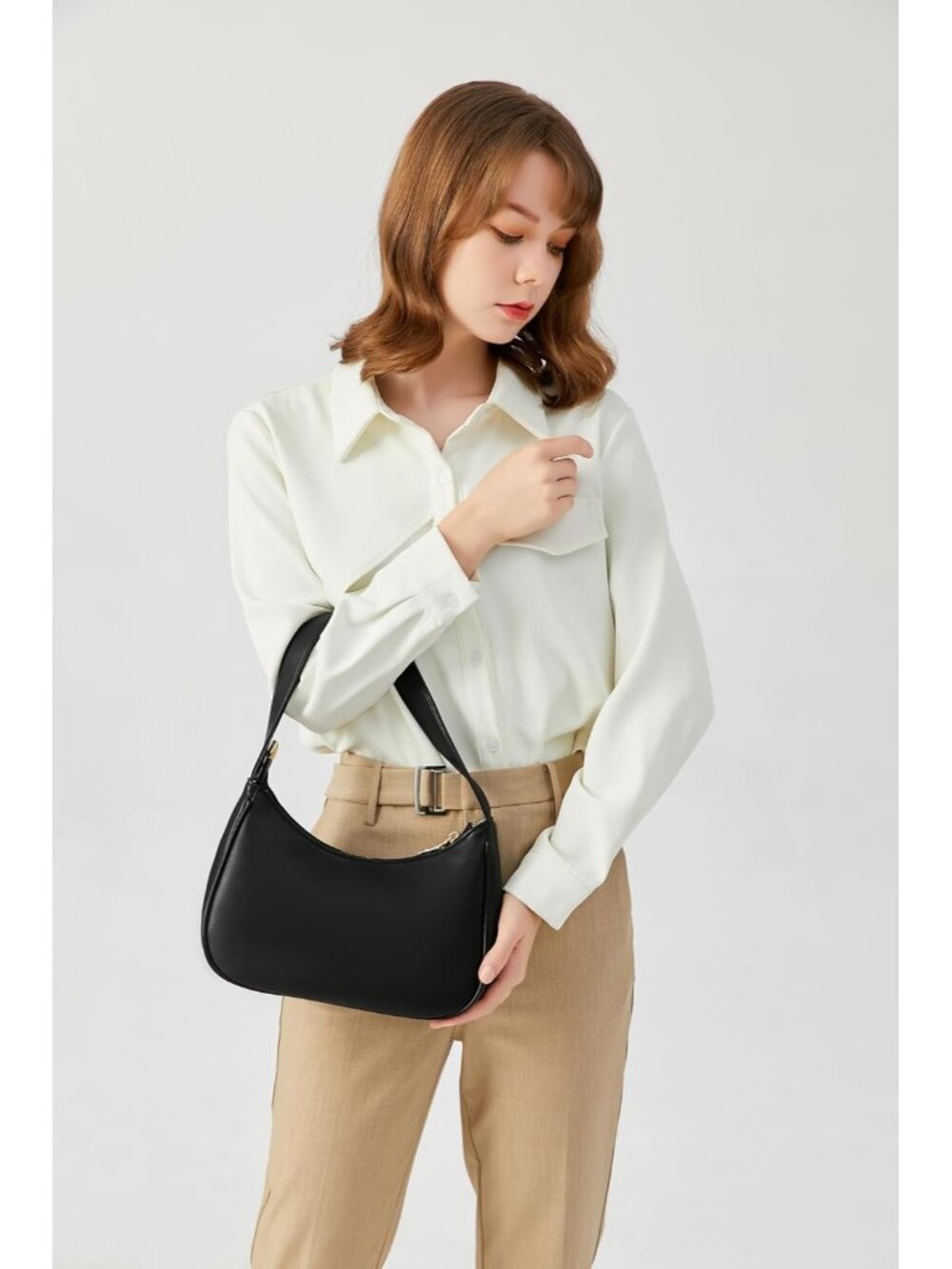 〽️Women's Black Cute Hobo Mini Clutch Purse Zipper Closure Shoulder Tote Handbag - Picture 6 of 6